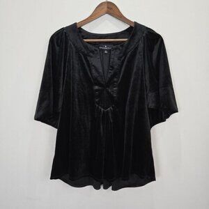 Pomander‎ Place Tuckernuck Top Womens L Black Velvet Vneck Finley Flutter Sleeve